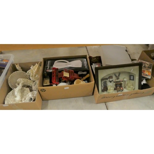 1425 - Three Boxes - Porcelain, Clocks, Cds, Cushions etc.