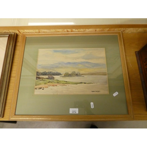 1576 - Framed Watercolour - Loch Scene, signed Flora Macleod, approx 34 x 23cm.