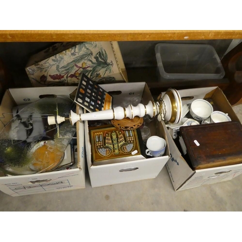 1604 - Three Boxes - Part Tea Sets, Glassware, Table Lamp etc.