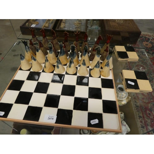 2079 - Glazed Pottery Chess Set.