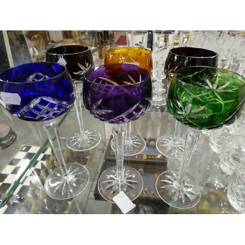 2082 - Set of Six Hock Glasses with Coloured Bowls.