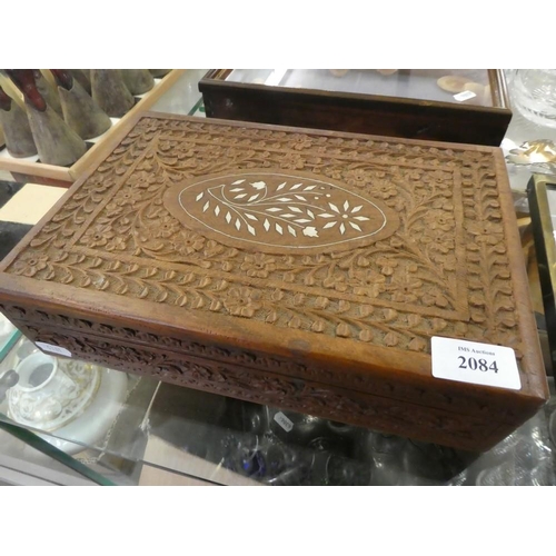 2084 - Indian Carved Wood Work Box.