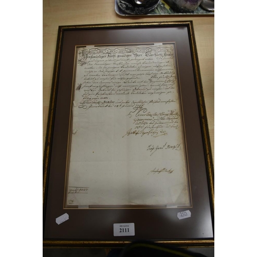 2111 - Antique Handwritten Framed Austrian / German Letter dated 1786 - sent to King Leopold II.