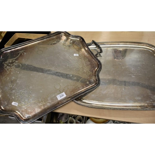 2129 - Two Large Antique Silver Plated Tea Trays