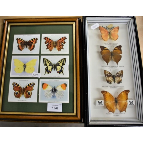 2141 - Cased Butterfly Specimens & Framed Will's Butterfly Cigarette Card