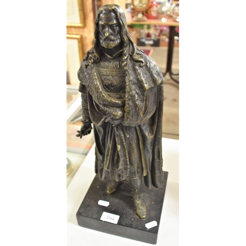 2164 - Heavy Bronze Figure of Bearded Gentleman in fine clothing, supported on black marble base, approx 47... 