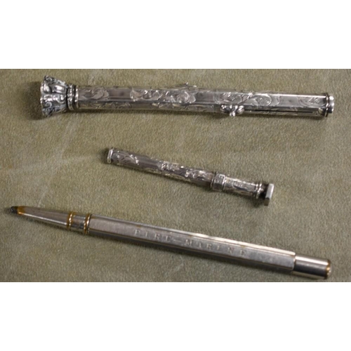 2168 - Three Vintage White Metal Propelling Pencils (two with wax seal terminals).