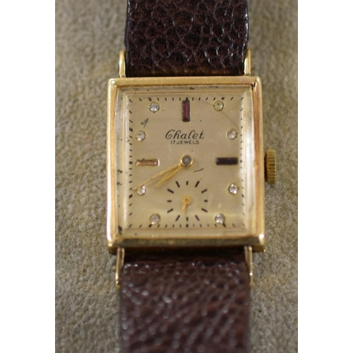 2172 - 14K Gold Chalet Wristwatch with Leather Strap