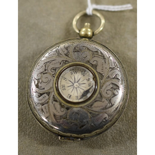 2197 - Engraved Compass Mounted Pocket Watch Case.