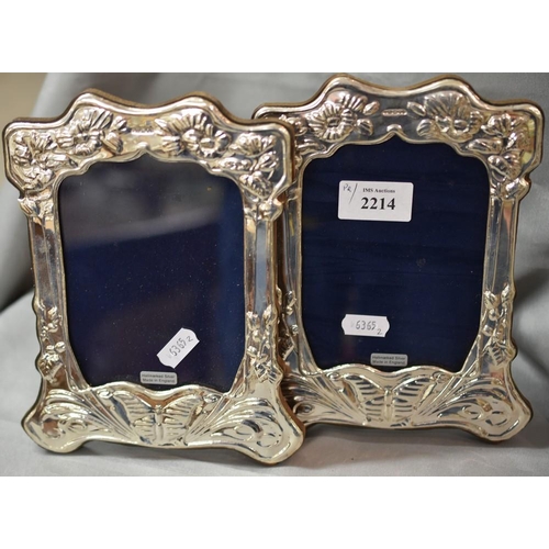 2214 - Pair Modern Silver Photo Frames, approx 20cm tall.