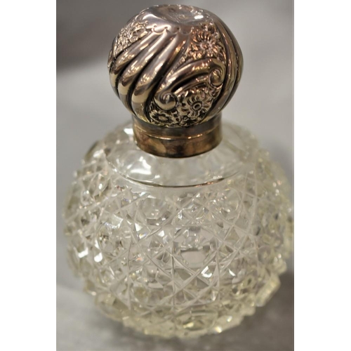 2215 - Cut Glass Scent Bottle with Sheffield Silver Top (AF).