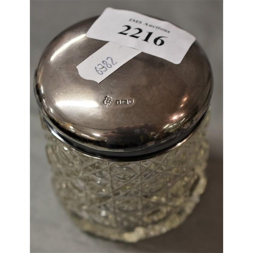 2216 - Facet Cut Glass Cylindrical Box with London Silver Lid.