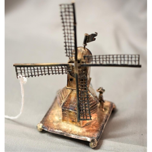 2217 - Dutch Silver Miniature Windmill, approx 11cm tall, 1.6oz troy.