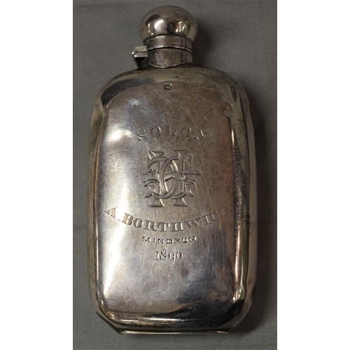 2219 - Sheffield Silver Spirit Flask, approx 4.1oz troy.