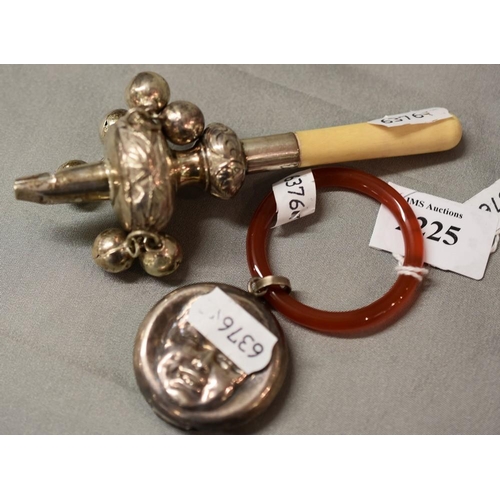 2225 - Victorian Birmingham Silver Childs Rattle / Whistle & Teething Ring.