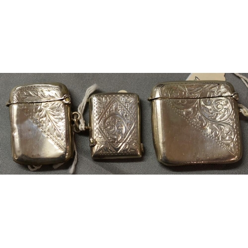 2226 - Three Birmingham Silver Vesta Cases.