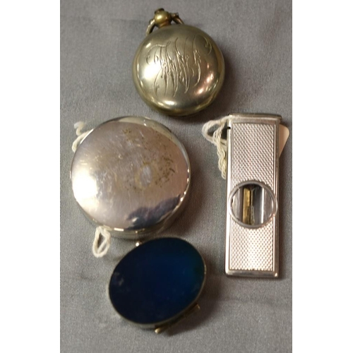 2236 - Birmingham Silver Cigar Cutter, Birmingham Silver Pill Box, Plated Sovereign Case, Small EP & Agate ... 