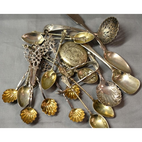 2244 - Silver, White Metal & EP Spoons, White Metal Vesta etc.