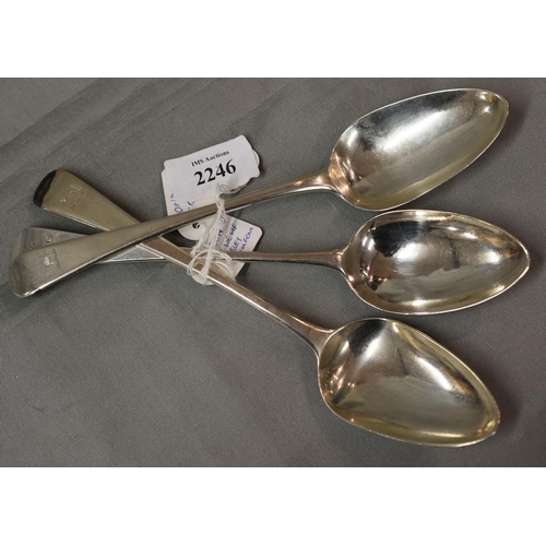 2246 - Two Georgian London Silver Table Spoons & Similar, 5.5oz troy.