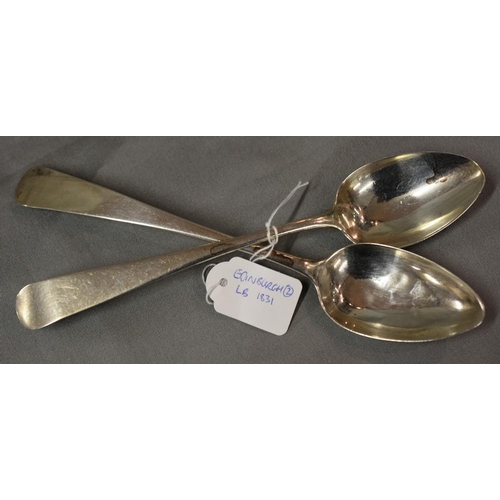 2247 - Pair of Edinburgh Georgian Silver Dessert Spoons, 1.8oz troy.