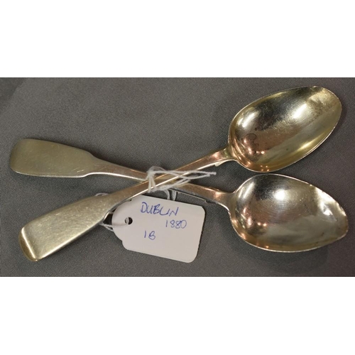 2248 - Pair of Dublin Silver Teaspoons 1880, Maker IB, 0.9oz troy.