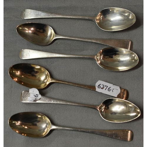 2250 - Six Assorted Silver Teaspoons, Sheffield & Chester, 2.5oz troy.