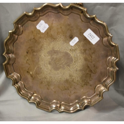 2252 - London Silver Salver, engraved Sole, supported on three scrolling feet, Maker Thomas Bradbury & Sons... 