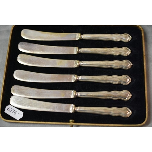 2253 - Cased Set of Six Afternoon Tea Knives with silver handles.