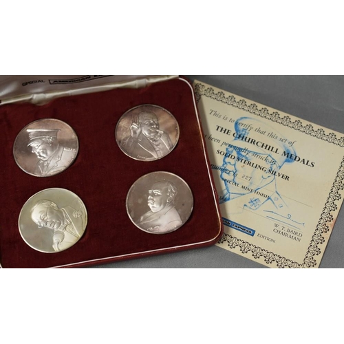 2277 - Cased Set of Four Sterling Silver Churchill Medals.