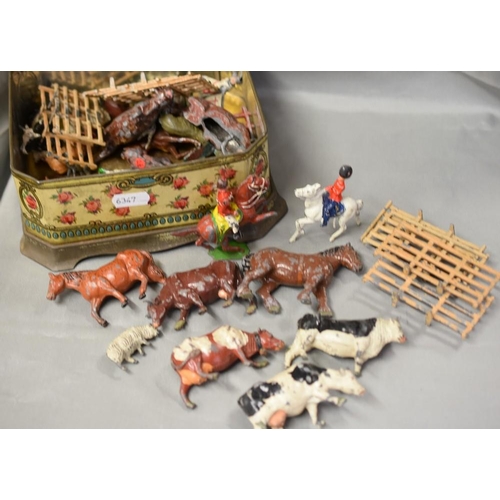 2283 - Vintage Tin of Lead Farm Animals, Soldiers etc.