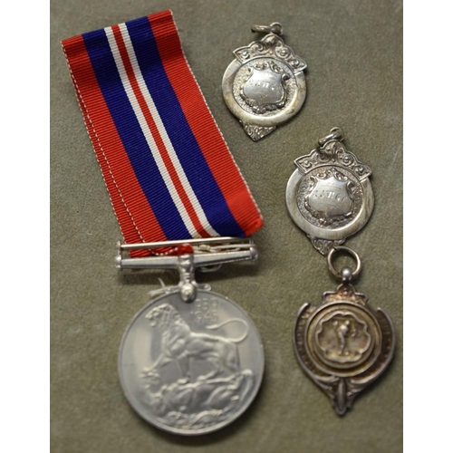 2294 - WWII Medal & Three Silver Medallions.