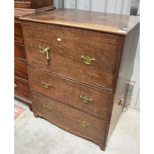 3006 - Antique Oak Chest with Faux Top Drawer and Lift up Lid