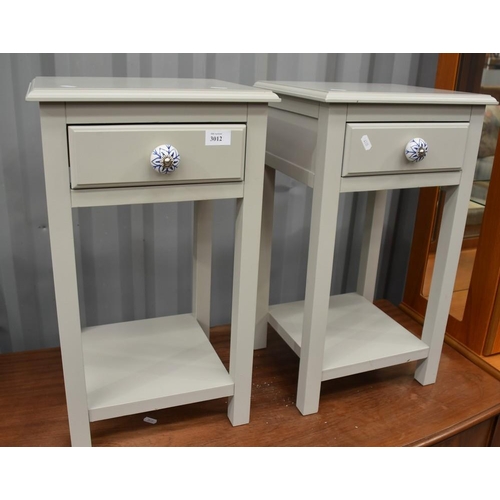 3012 - Pair Of Grey Painted Bedside Cabinets