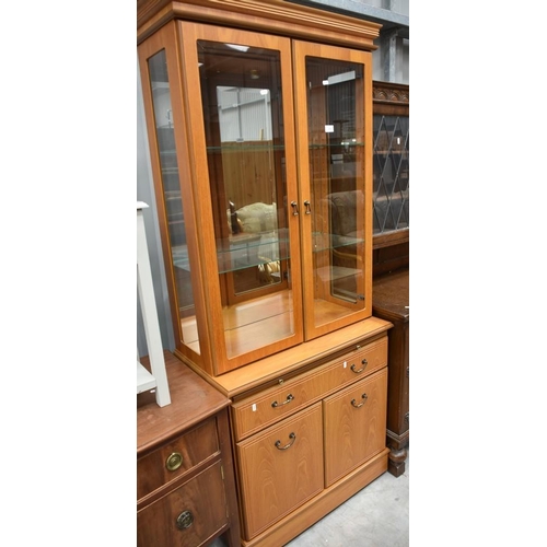 3014 - Teak China Cabinet On Sideboard Base