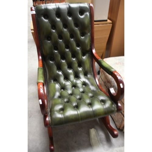 3026 - Green Leather Button Back Rocking Chair