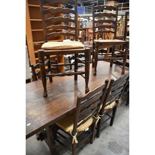 3077 - Oak Dining Table & 6 Rush Seated Chairs