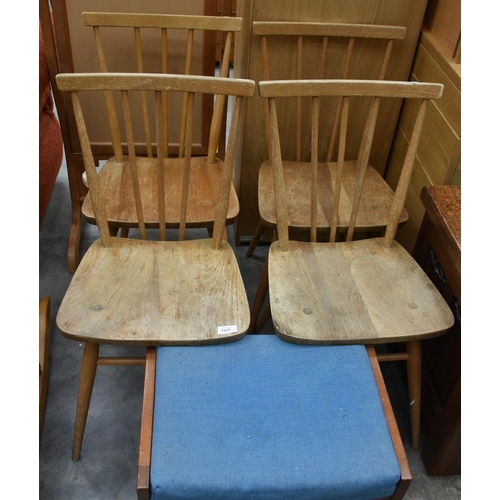 3157 - Set Of 4 Elm Ercol Dining Chairs & Teak Dressing Stool