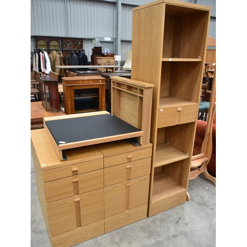 3159 - Light Oak Twin Pedestal Writing Desk & Matching Bookcase