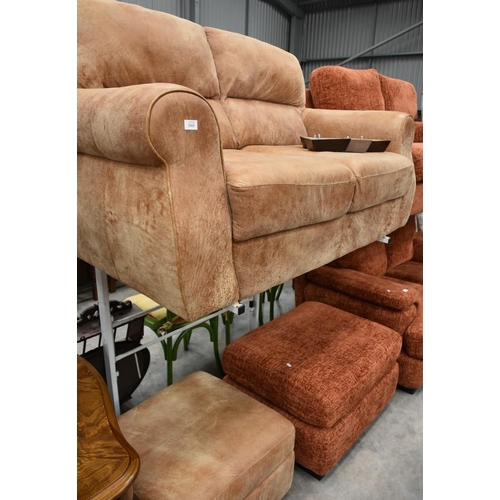 3163 - Italian Ranch Leather Tan 2 Seat Sofa & Matching Footstool