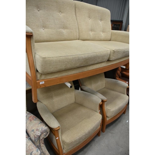 3168 - Ercol Cream Upholstered 3 Seat Sofa & 2 Chairs