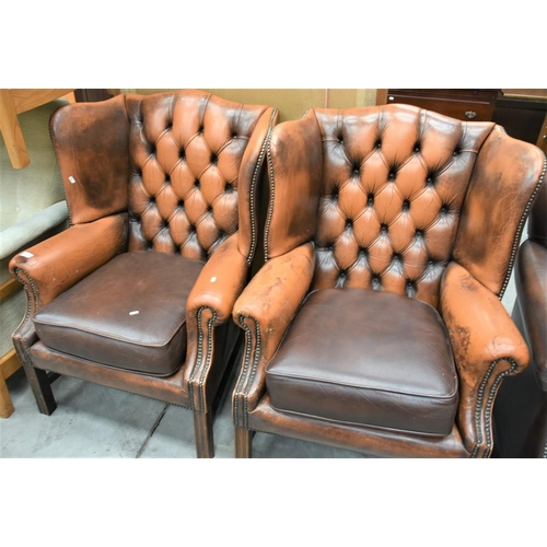 3169 - Pair Of Chesterfield Style Brown Leather Club Chairs A/F