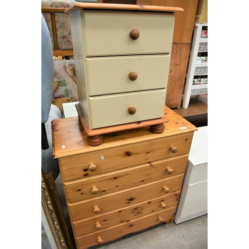 3175 - Pine 5 Drawer Chest & 3 Drawer Bedside