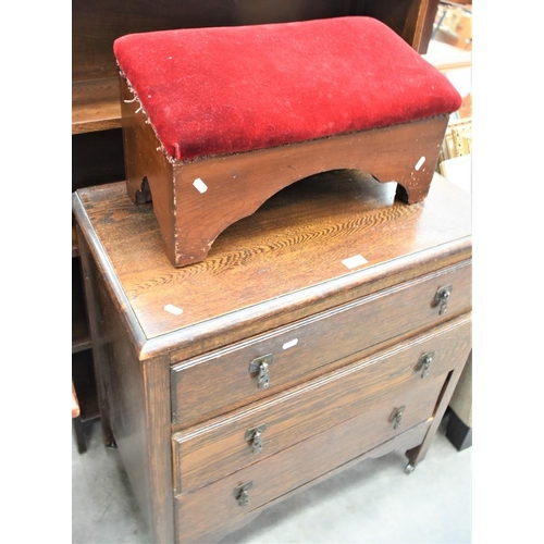 3179 - Oak 3 Drawer Chest, Bookcase & Footstool