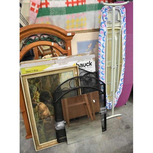 3212 - Pine Framed Mirror, Map Of Scotland, Stair Gate, Fire Guard, etc