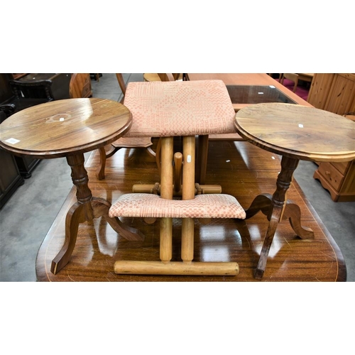 3223 - Gout Stool & Pair Of Yew Pedestal Wine Tables