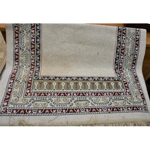 3239 - Wool & Fringed Geometric Rug On White Ground 80cm x 116cm