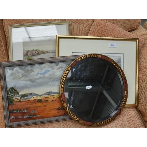 3251 - Japanese Wall Mirror, Assorted Paintings & Prints