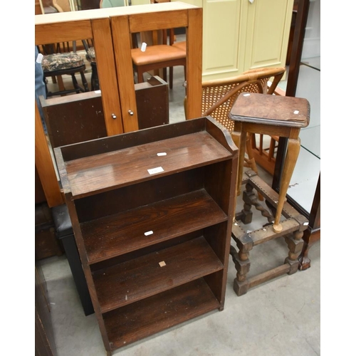 3287 - Oak Bookcase, Organ Stool, Bathroom Cabinet, etc