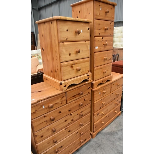 3293 - Pine 2 Over 5 Chest, 2 Over 3 Chest, Tall 5 Drawer Chest & 3 Drawer Bedside