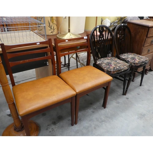 3305 - Pair Of Teak Dining Chairs & Pair Of Wheel Back Dining Chairs